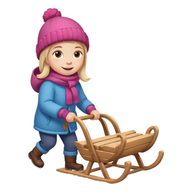 child pulling sled in snow sticker