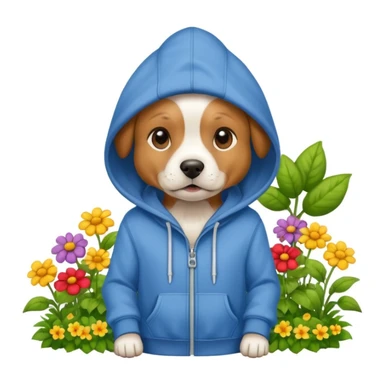 dog in a hoodie, garden background sticker