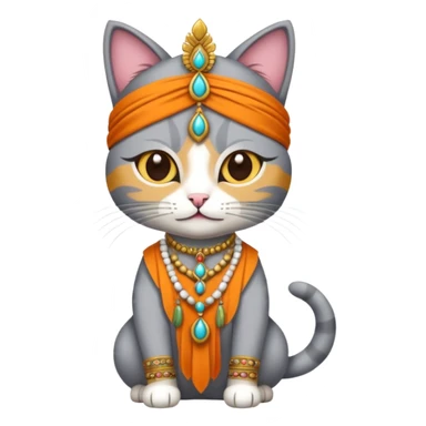 grey cat wearing indian clothes sticker