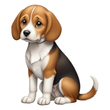 cinematic-[beagle dog]-realistic-full-body-sitting-emoji,-tail-resting-loosely-beside-its-paws,-head-tilted-dramatically,-scruffy-[beagle]-fur,-simplified-yet-realistic-focused-features,-highly-detailed,-glowing-with-an-almost-sarcastic-glow sticker