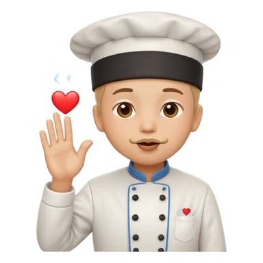 chef blowing a kiss, heart floating, cute, emoji style sticker