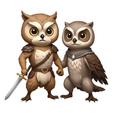 An owl and  an otter fighting with a sword sticker