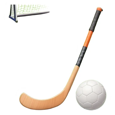 A field hockey stick and ball on a vibrant green grass field, with goalposts and clear field markings in the background. The scene emphasizes the bright, lush grass, highlighting the fast-paced and strategic nature of hockey on a well-maintained pitch. sticker