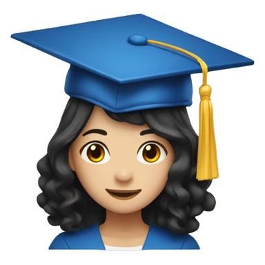 asian girl wearing blue graduation cap with long curly black hair sticker