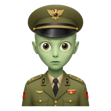 alien, wearing deutch soldier custome, half body sticker