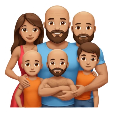 Happy Muscular Bald beard man and his hot wife with long brown hair and 3 sons sticker