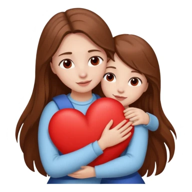 White bishon in hug with girl with long brown hair and red heart between them sticker