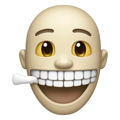 smiling emoji with a white bone in mouth sticker