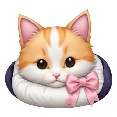 light orange and white kitten with a satin pink bow sleeping on a satin white cat  ed sticker