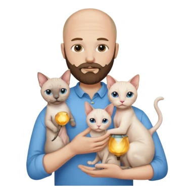 A couple, a man and a woman. The man, who is bald with a beard and wearing a blue shirt, is holding a Siamese cat in his arms. The woman, who has light hair and is wearing a white dress, is holding a white Sphynx cat in her arms sticker