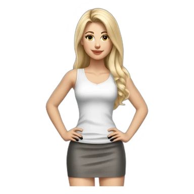 hyperrealistic caucasian long blonde haired brown eyed woman white low cut tank top gray tight mini skirt black high heels full body neutral pose sticker