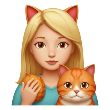realistic portrait of blonde girl with fat red cat sticker