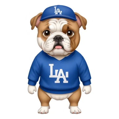 English bulldog with Los Angeles dodgers sweater sticker