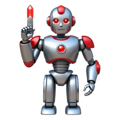 shiny muscular robot with a red police light head, facing right, emoji style sticker