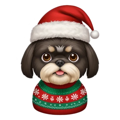 BLACK SHIH TZU WITH CHRISTMAS SWEATER AND HAT sticker