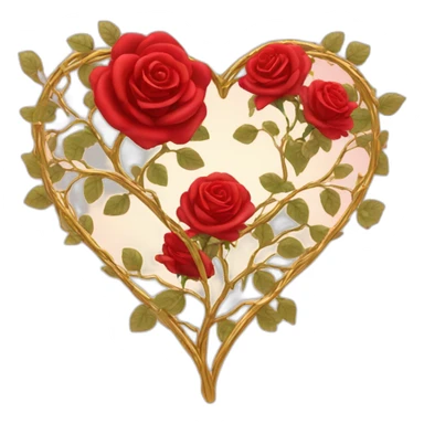 heart shape gold vine with red roses border sticker
