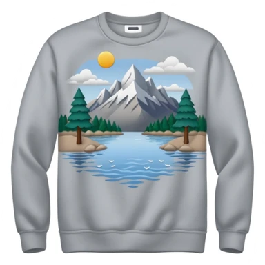 Sweat shirt with very tiny embroidered lake design in top left corner sticker