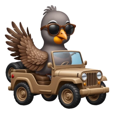 A pigeon is driving a jeep sticker