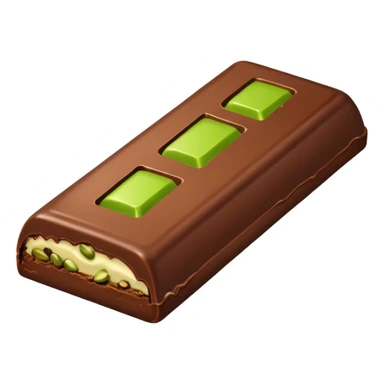 a half-eaten chocolate bar. chocolate filling - pistachio paste green sticker