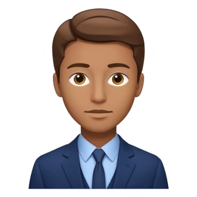 young man with brown hair in a blue navy suit with light brown skin, elongated face, defined sticker