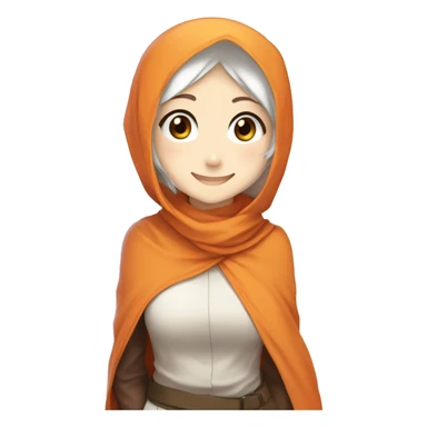 anime girl hijab gummy smile sweet white skinned peanime female adventurer in orange clothes half waveing hand sticker