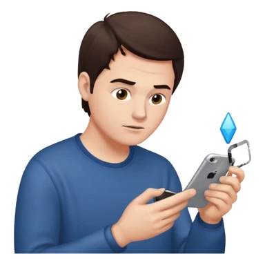 make a white guy with dark brown hair repairing an iphone sticker