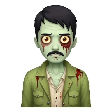 young zombie with black hair and white mustache sticker