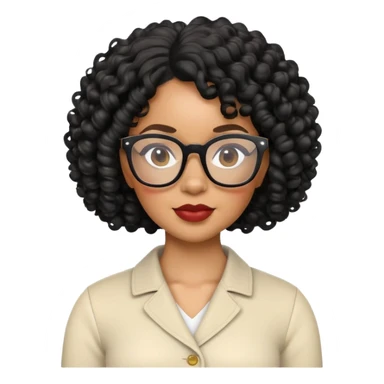 light skin Black woman with black curly hair, wearing glasses, 3D Apple Memoji style sticker