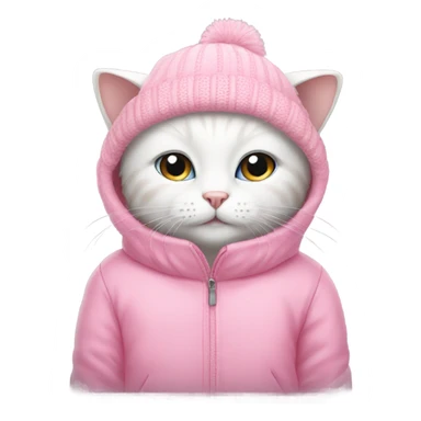 white cat using pink winter clothes sticker