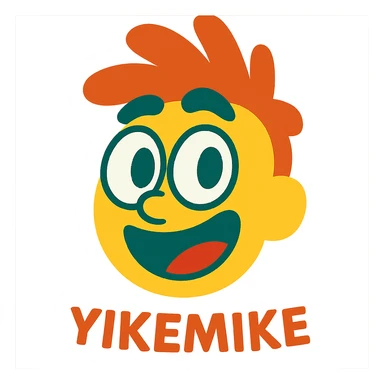 fun animated face character named 'yikemike', with expressive eyes and a unique hairstyle sticker