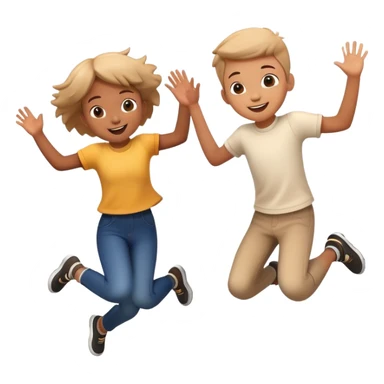two children jumping together, happy and playful, motion blur sticker