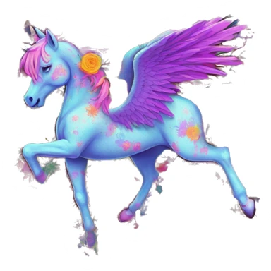 Trippy patchwork Zombie Pegasus unicorn psychedelic flowers floral groovy art neon rave raving sticker