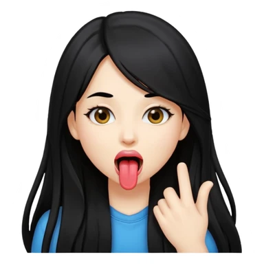 Niña con pelo negro largo sacando la lengua y posando  sticker