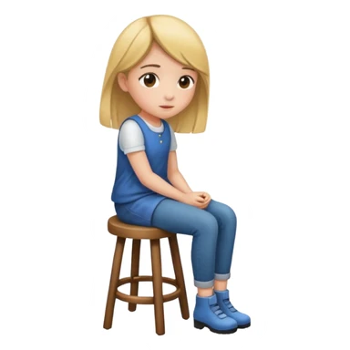 a girl is sitting on a stool and she is seeing and facing toward left side sticker