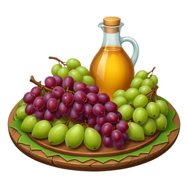 medieval fruit platter object icon, grapes apples pears, rustic plate, small honey drizzle, cozy medieval vibe, 3D cartoon, mobile game icon style, clean background, no text, no watermark
 sticker