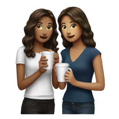 Two brunette girls drinking coffee together sticker