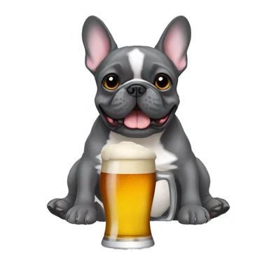 French bulldog dark grey holding a beer sticker