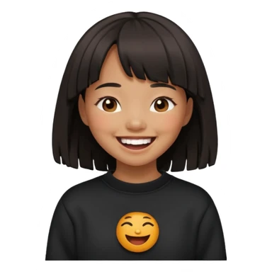 Asian girl in black fringed swearshirt, laughing sticker