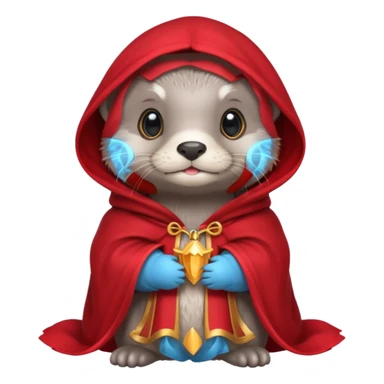 baby grey otter, in magic red cloak sticker