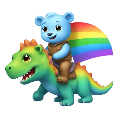 Little bear cub riding rainbow Dinosaur  sticker