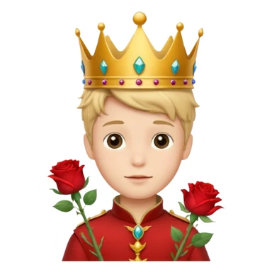 The Little Prince with a crown and a rose in his hand sticker