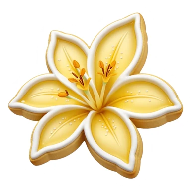 Realistic shortbread cookie in the shape of a lily flower with pastel yellow color jelly middle filling and sprinkled powder sugar on top. sticker