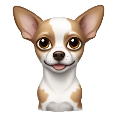 the Chihuahua dog is white in color with brown spots, blue eyes with a brown outline sticker