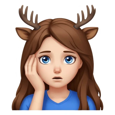 Deer girl facepalm, disappointment ,with white skin and brown long hair with blue eyes  sticker