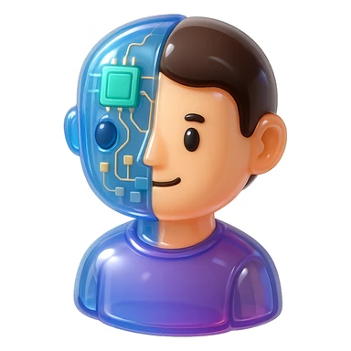 A person with a split personality, one side digital and the other human, symbolizing the duality of digital and real identity. sticker