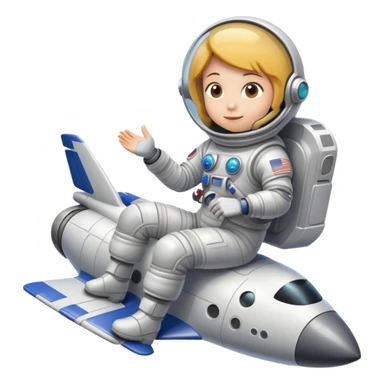 A spacesuit wearing person sitting on top outside a flying spaceship sticker