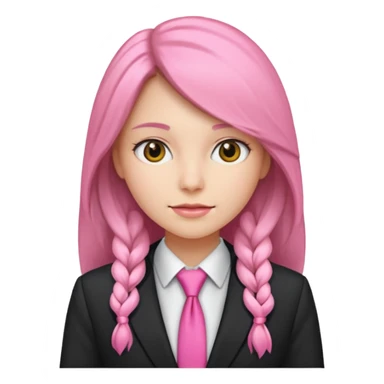 long haired woman with pink tie and blazer sticker