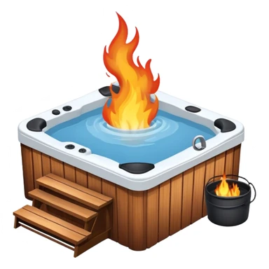 a hot tub with fire below sticker