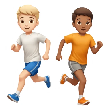 two children running together, happy and playful, motion blur sticker