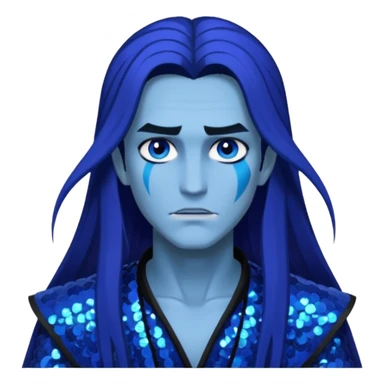 Hades from Lore Olympus with long indigo hair, indigo sequin outfit sticker